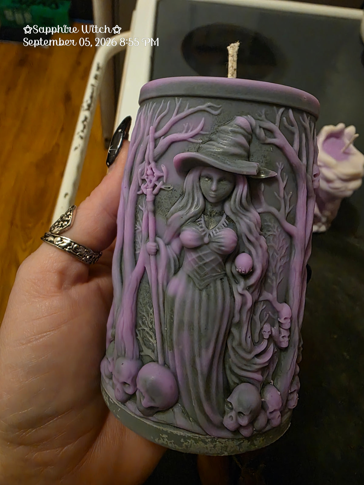 Witch and Skulls Candle