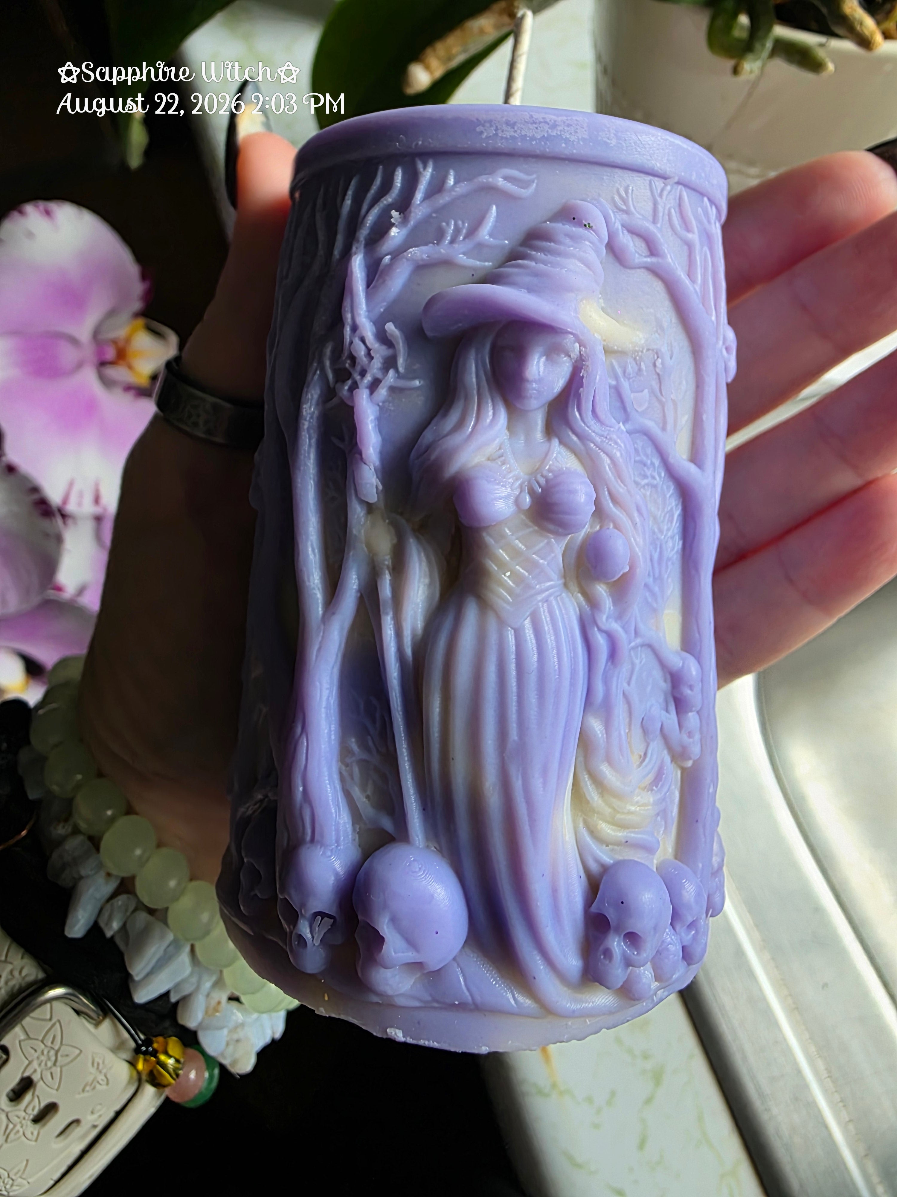 Witch and Skulls Candle